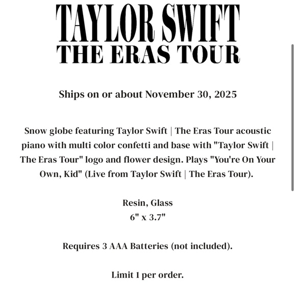 Taylor Swift The Eras Tour Snowglobe Eras Tour Globe Eras Tour Snow Globe NEW - Picture 3 of 4